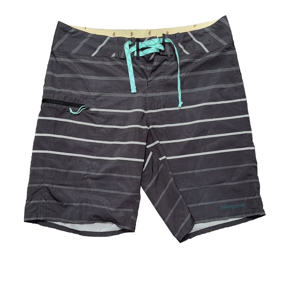 Patagonia Swim Trunks Men's 30 Black Striped Hybrid Stretch Planing Board Shorts
